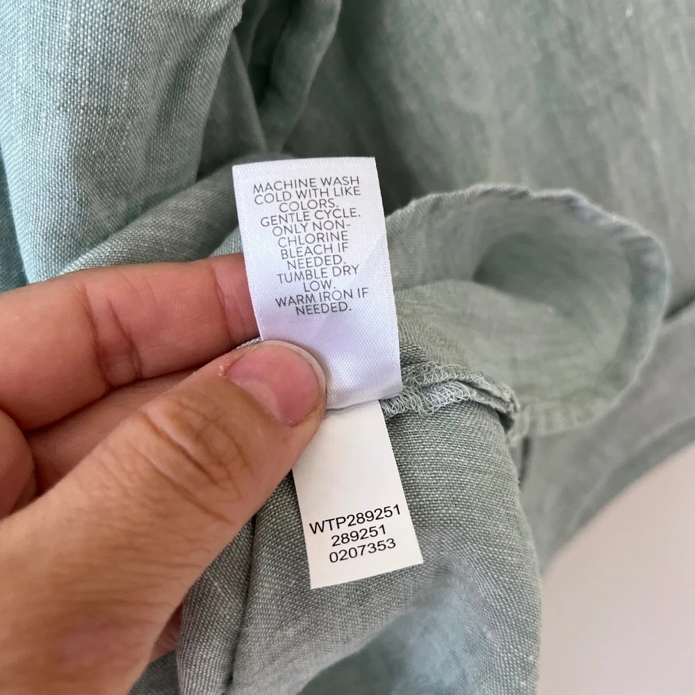 J.Jill Linen Woven Sage Tunic Relaxed Fit Blouse Summer V Neck Top Pocket Size L - Picture 9 of 10